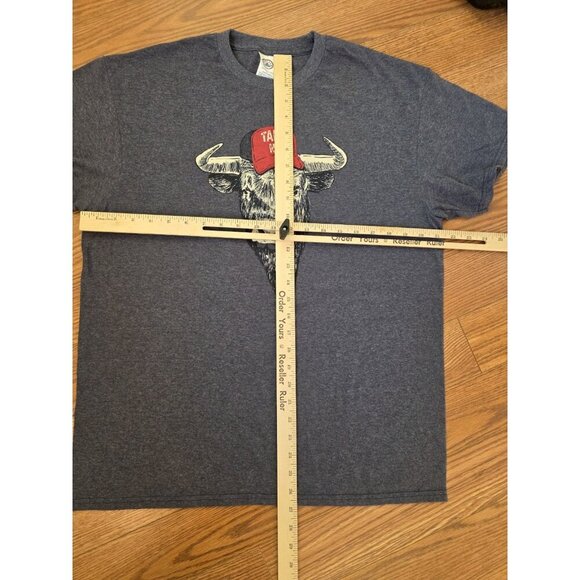 Take‎ No Womens Tshirt Size L Blue Graphic Print Bull Delta Pro Weight Farm EUC - Picture 4 of 7